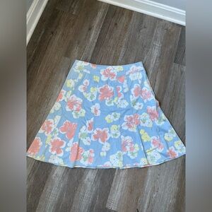 VTG Liz Claiborne Floral A-Line Multi Color Skirt Blue Yellow Pink Spring L